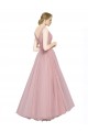V-Back Pink Tulle V-Neck Long Sleeveless Bridesmaid Dress Southampton