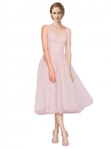 V-Back Tulle V-Neck Tea Length Sleeveless Bridesmaid Dress Southampton