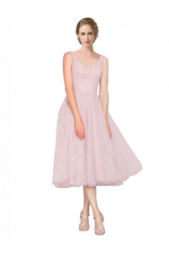 V-Back Tulle V-Neck Tea Length Sleeveless Bridesmaid Dress Southampton