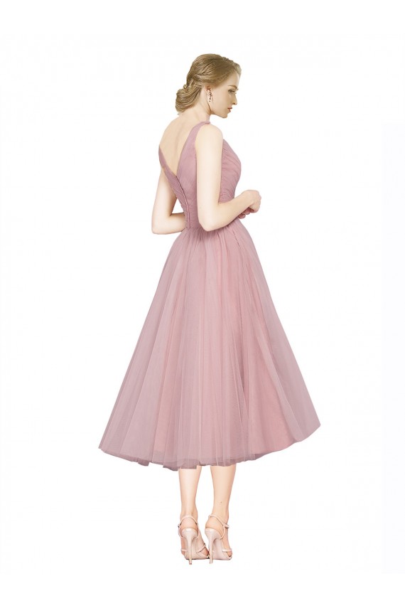 V-Back Tulle V-Neck Tea Length Sleeveless Bridesmaid Dress Southampton
