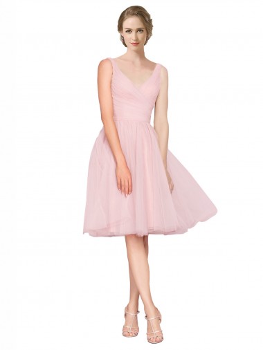 Tulle V-Neck Knee Length Sleeveless Bridesmaid Gown Southampton