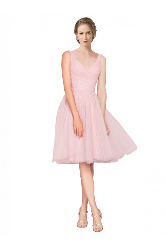 Tulle V-Neck Knee Length Sleeveless Bridesmaid Gown Southampton