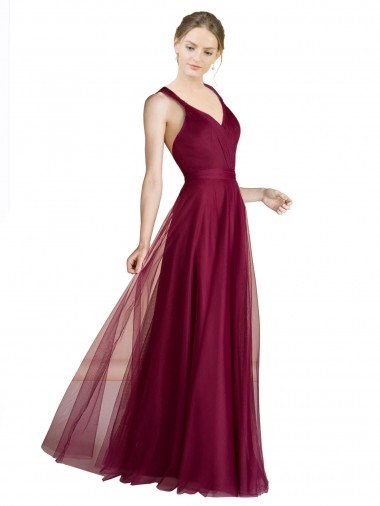 Open Back Tulle V-Neck Long Sleeveless Bridesmaid Dress Southampton