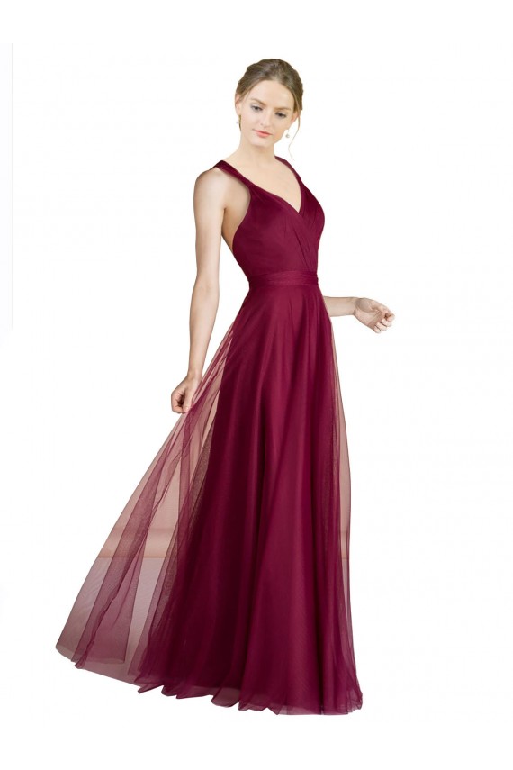 Open Back Tulle V-Neck Long Sleeveless Bridesmaid Dress Southampton