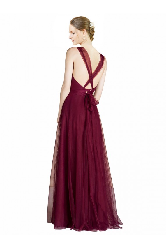 Open Back Tulle V-Neck Long Sleeveless Bridesmaid Dress Southampton