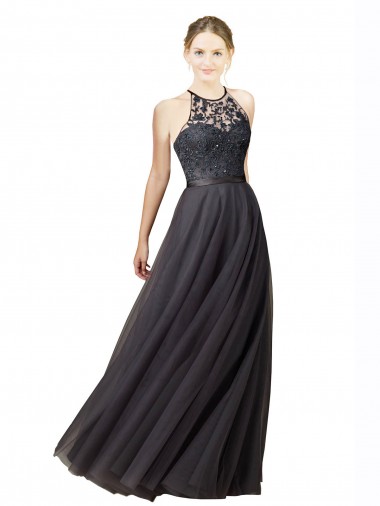 Open Back Tulle & Lace Sweetheart Long Sleeveless Bridesmaid Dress Southampton