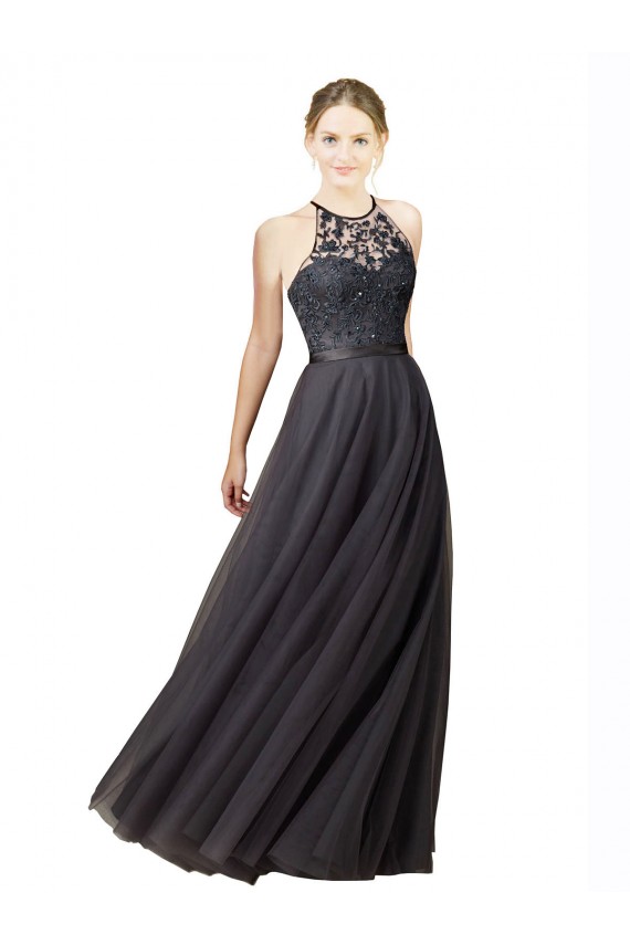 Open Back Tulle & Lace Sweetheart Long Sleeveless Bridesmaid Dress Southampton