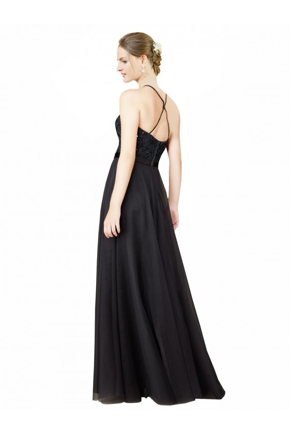 Open Back Tulle & Lace Sweetheart Long Sleeveless Bridesmaid Dress Southampton