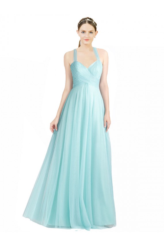 Low Back Mint Green Tulle Spaghetti Straps Long Sleeveless Bridesmaid Dress Southampton
