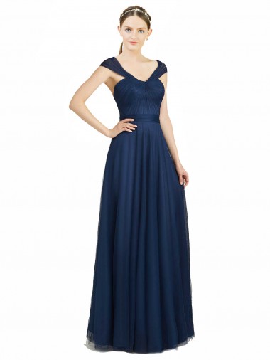 Low Back Tulle V-Neck Long Sleeveless Bridesmaid Dress Southampton