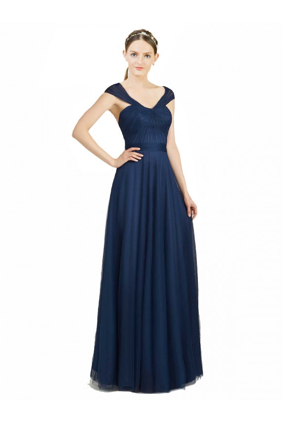Low Back Tulle V-Neck Long Sleeveless Bridesmaid Dress Southampton