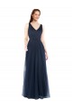 V-Back Dark Navy Tulle V-Neck Long Sleeveless Bridesmaid Dress Southampton