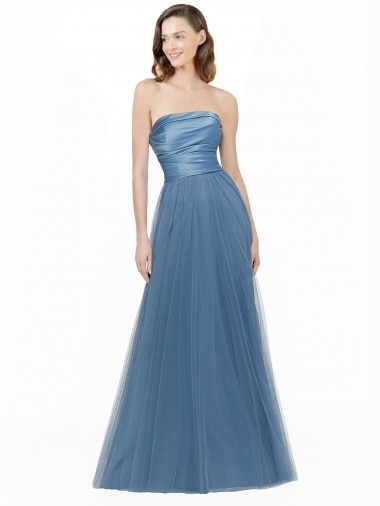 Low Back Satin & Tulle Strapless Long Sleeveless Bridesmaid Dress Southampton