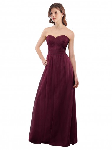 Low Back Burgundy Tulle Sweetheart Long Sleeveless Bridesmaid Dress Southampton