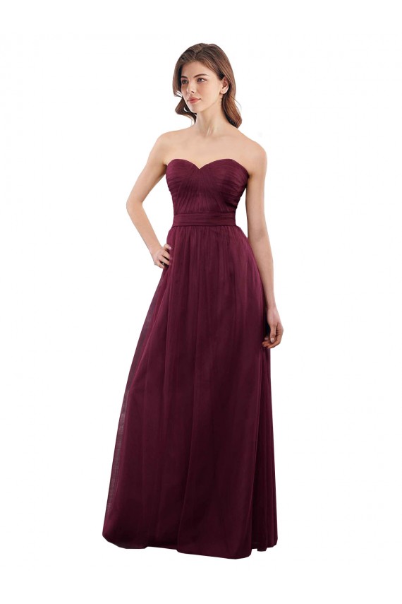 Low Back Burgundy Tulle Sweetheart Long Sleeveless Bridesmaid Dress Southampton