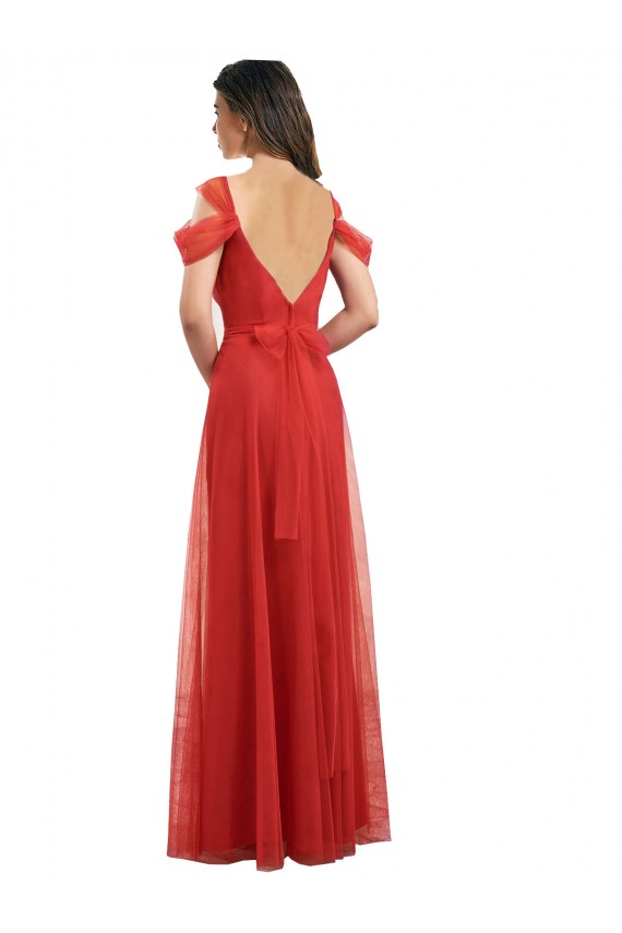 V-Back Tulle Sweetheart Long Cold Shoulder Formal Dress / Bridesmaid Dress Southampton