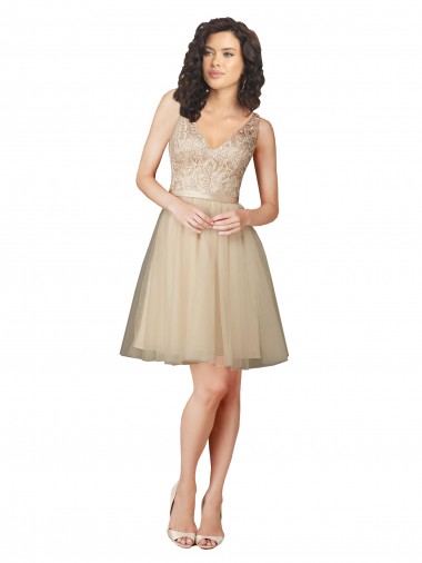 V-Back Tulle & Lace V-Neck Knee Length Sleeveless Bridesmaid Dress Southampton