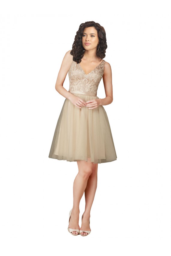 V-Back Tulle & Lace V-Neck Knee Length Sleeveless Bridesmaid Dress Southampton