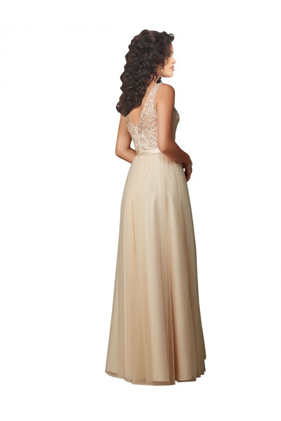 V-Back Tulle & Lace V-Neck Long Sleeveless Bridesmaid Dress Southampton