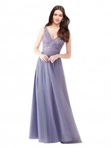V-Back Tulle & Lace Sweetheart Long Sleeveless Formal Dress / Bridesmaid Dress Southampton