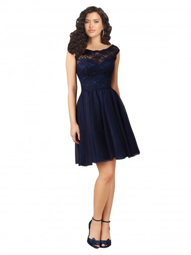 V-Back Tulle & Lace Bateau Neck Knee Length Sleeveless Bridesmaid Dress Southampton