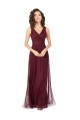 Burgundy Gold Tulle V-Neck Long Sleeveless Bridesmaid Dress Southampton