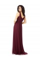 Burgundy Gold Tulle V-Neck Long Sleeveless Bridesmaid Dress Southampton