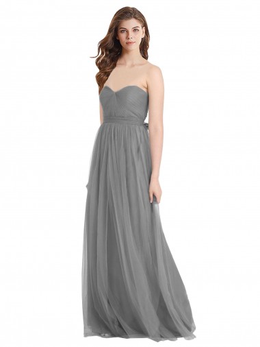 Slate Grey Tulle Sweetheart Long Sleeveless Bridesmaid Gown Southampton