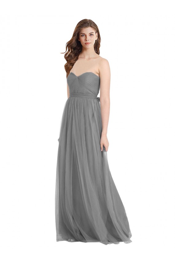 Slate Grey Tulle Sweetheart Long Sleeveless Bridesmaid Gown Southampton