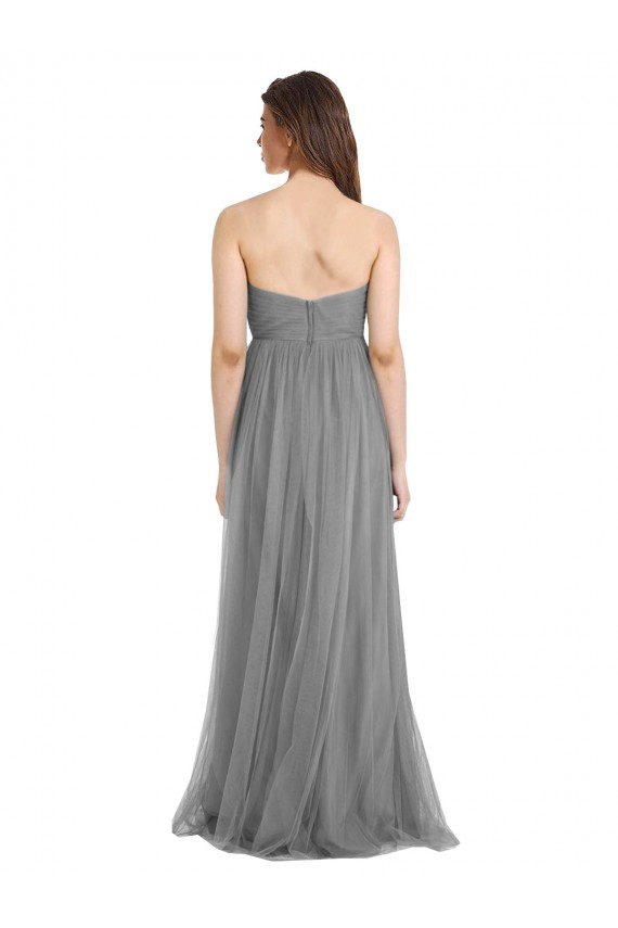 Slate Grey Tulle Sweetheart Long Sleeveless Bridesmaid Gown Southampton