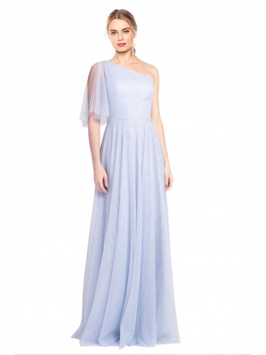Tulle One Shoulder Long Flutter Sleeves Bridesmaid Dress Southampton