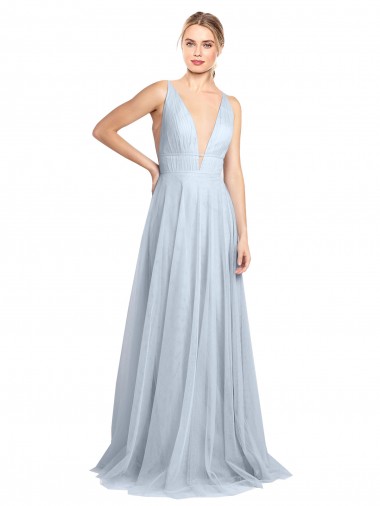 V-Back Tulle Spaghetti Straps Long Floor Length Sleeveless Bridesmaid Dress Southampton