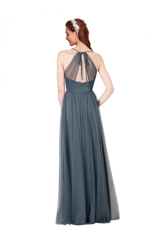 Keyhole Back Tulle Spaghetti Straps Long Sleeveless Bridesmaid Dress Southampton