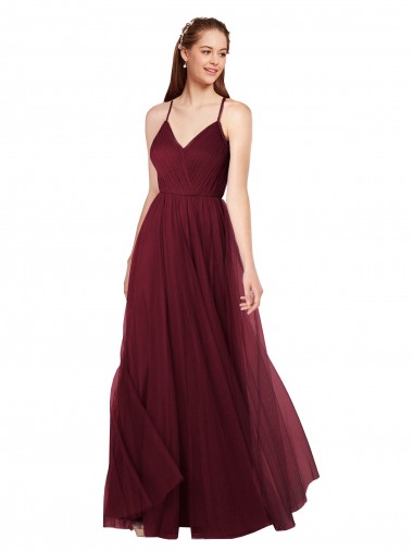 Keyhole Back Tulle Spaghetti Straps Long Sleeveless Bridesmaid Dress Southampton