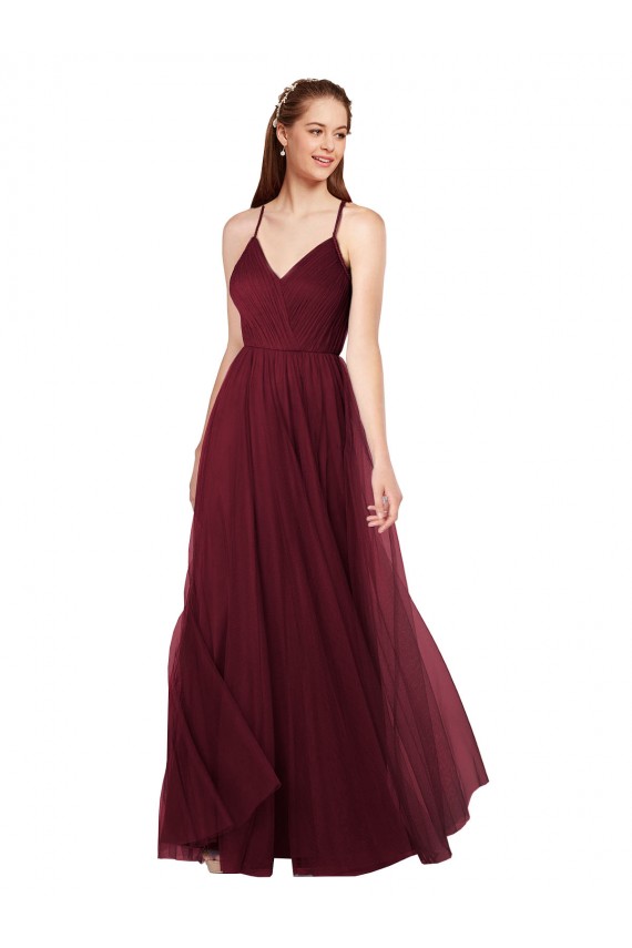 Keyhole Back Tulle Spaghetti Straps Long Sleeveless Bridesmaid Dress Southampton