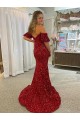 Velvet Sequin Off the Shoulder Court Train Short Sleeves Prom Dress / Evening Dress Southampton