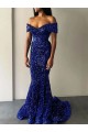 Velvet Sequin Off the Shoulder Sweep Train Sleeveless Prom Dresses Southampton
