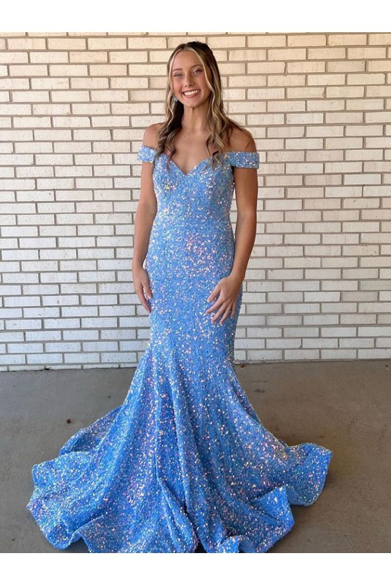 Velvet Sequin Off the Shoulder Long Sleeveless Prom Dress / Evening Dress Southampton
