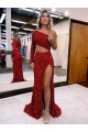 Velvet Sequin One Shoulder Sweep Train Long Sleeves Evening Dress Southampton