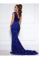 Velvet Sequin One Shoulder Court Train Sleeveless Prom Dress / Evening Dress Southampton