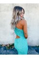 Velvet Sequin One Shoulder Sweep Train Sleeveless Prom Dresses Southampton