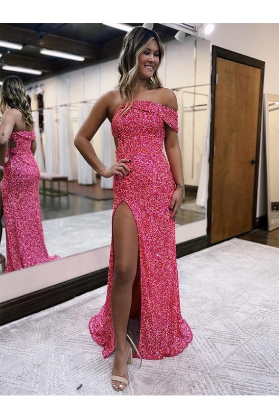 Velvet Sequin One Shoulder Sweep Train Sleeveless Evening Gown Southampton