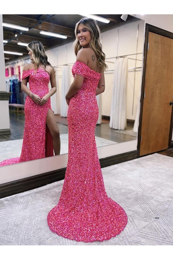 Velvet Sequin One Shoulder Sweep Train Sleeveless Evening Gown Southampton