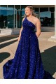 Velvet Sequin One Shoulder Sweep Train Sleeveless Prom Dress / Evening Gown Southampton