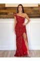 Velvet Sequin One Shoulder Sweep Train Sleeveless Prom Dress Southampton