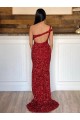 Velvet Sequin One Shoulder Sweep Train Sleeveless Prom Dress Southampton