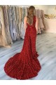 Velvet Sequin One Shoulder Court Train Sleeveless Prom Dress Southampton