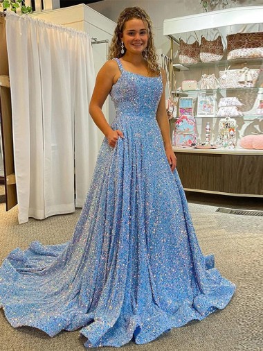 Velvet Sequin Scoop Neck Court Train Sleeveless Prom Dress / Evening Dress Southampton
