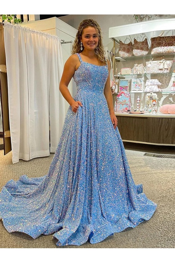 Velvet Sequin Scoop Neck Court Train Sleeveless Prom Dress / Evening Dress Southampton