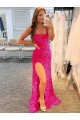Velvet Sequin Spaghetti Straps Sweep Train Sleeveless Prom Dress / Evening Gown Southampton